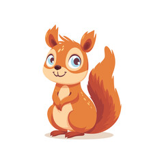 A cute cartoon squirrel with orange fur, big blue eyes, and a fluffy tail. The squirrel is sitting upright with a cheerful expression, looking playful and friendly.
