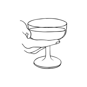 hand holding champagne glass line art
