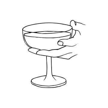 hand holding champagne glass line art
