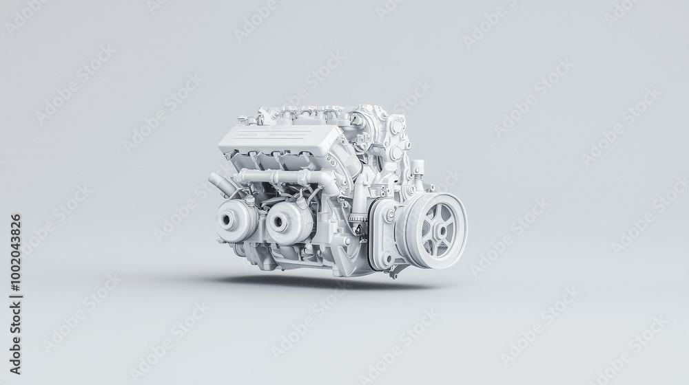 Poster engine power: a 3d rendering of a powerful engine, showcasing intricate mechanics and sleek design. 