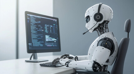 Fototapeta premium AI Customer Support Robot at Work 