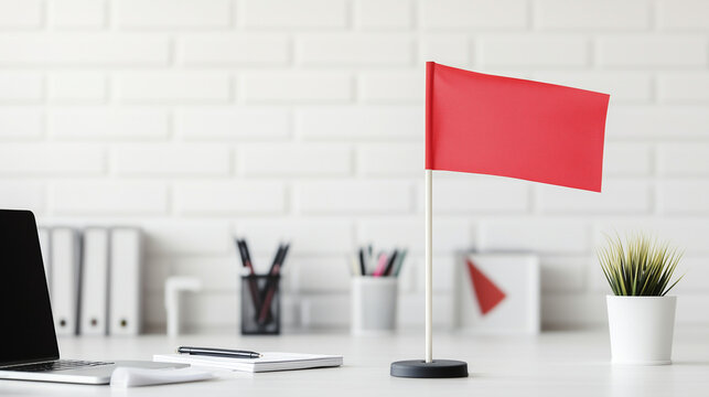 Red Flag on Desk: A simple, yet impactful image of a red flag on a desk in a modern office. Perfect for presentations or marketing materials.  