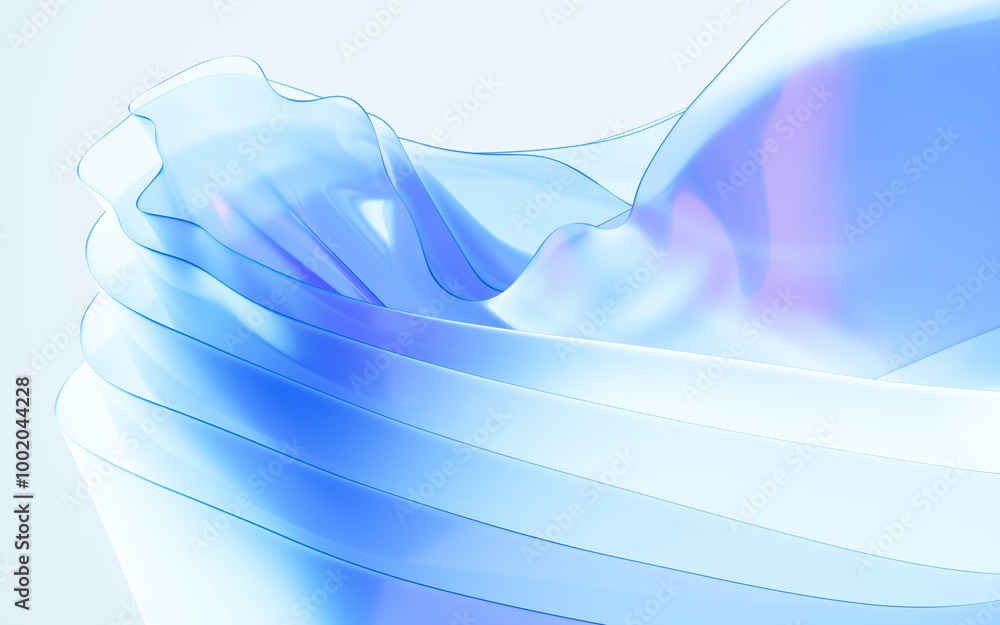 Poster flowing gradient transparent multilayer glass background, 3d rendering.