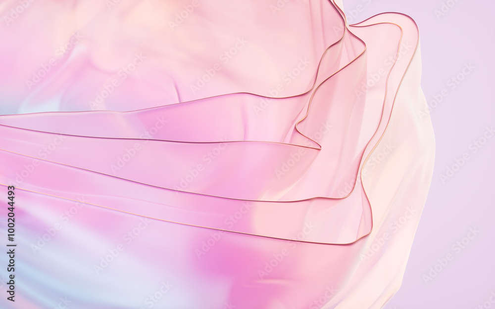 Poster flowing gradient transparent multilayer glass background, 3d rendering.