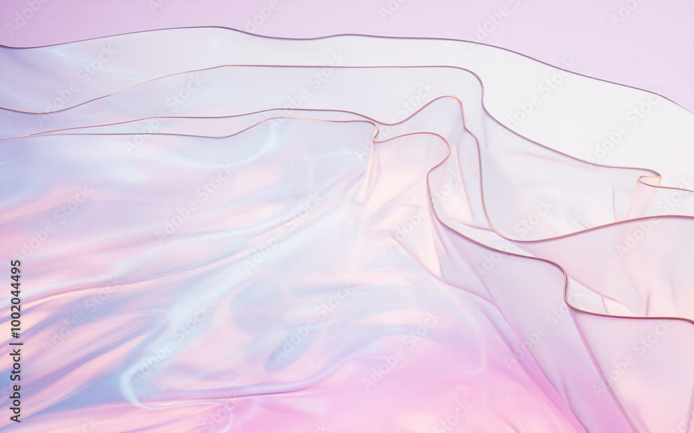 Poster flowing gradient transparent multilayer glass background, 3d rendering.