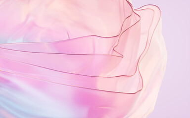 Flowing gradient transparent multilayer glass background, 3d rendering.