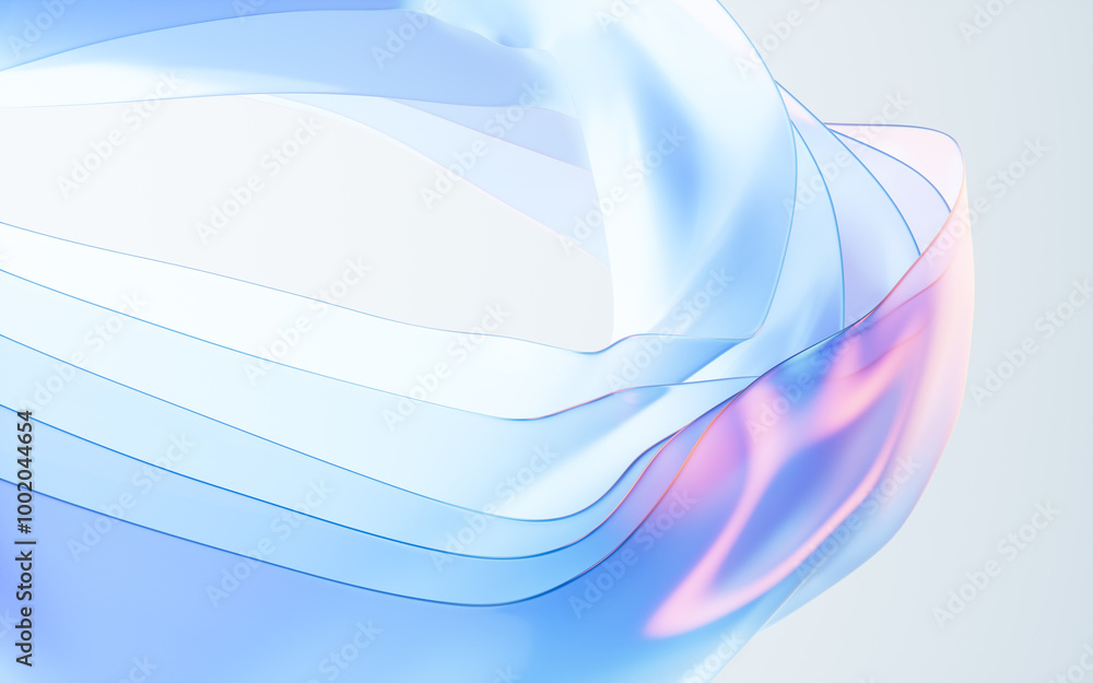 Poster flowing gradient transparent multilayer glass background, 3d rendering.