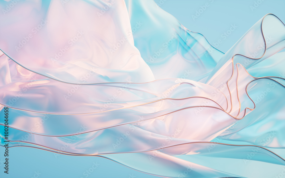 Poster flowing gradient transparent multilayer glass background, 3d rendering.
