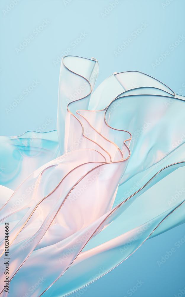 Poster flowing gradient transparent multilayer glass background, 3d rendering.