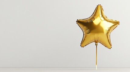 A shiny golden star balloon floats against a white background, perfect for festive celebrations.
