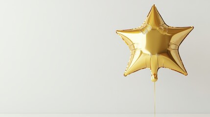 A shiny golden star balloon floats against a white background, perfect for festive celebrations.