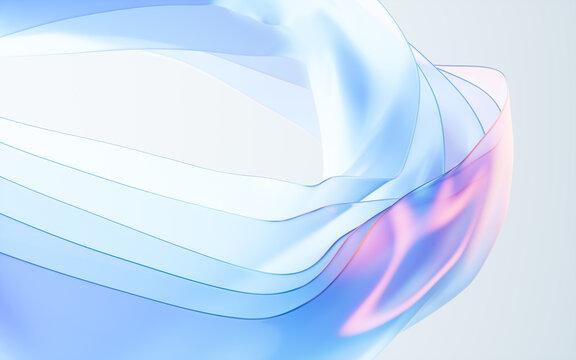 Flowing gradient transparent multilayer glass background, 3d rendering.