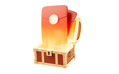 Opened retro treasure box and gift box, 3d rendering.
