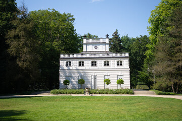 Beautiful view of the Little White House of the Royal Lazienki Park in Warsaw, Poland