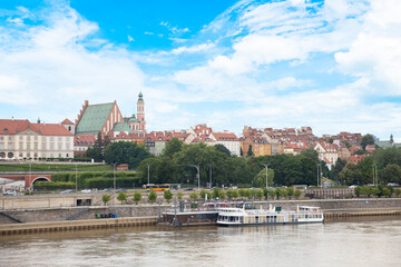 Beautiful view of Warsaw Royal Castle - Warsaw Old Town on the Vistula River, Poland