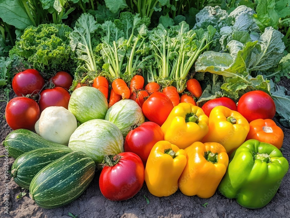 Wall mural Fresh vegetables spread on grass