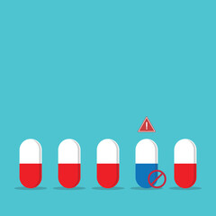 Fake medicine. Pill and tablet, criminal selling illegal drugs. Fake drugs, pharmaceutical. Symbolic for harmful counterfeit pills, risk and danger of illegal produced and sold pharmaceuticals.