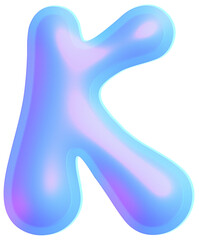3D Holographic liquid Y2k Chrome bubble alphabet Letter K