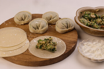 Process of Making Homemade Mandu or Korean Dumplings.