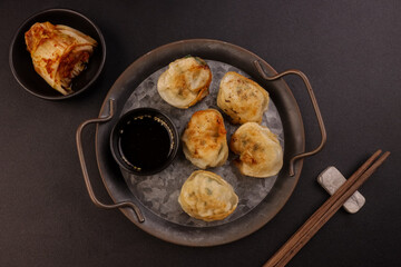 Fried Mandu or Korean Dumpling Served With Kimchee.