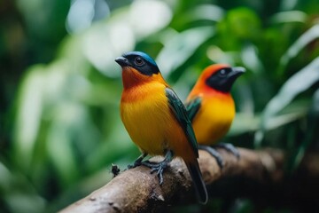 Obraz premium A dense tropical jungle filled with different species of birds, monkeys, and insects, showcasing the diversity of life in a pristine ecosystem