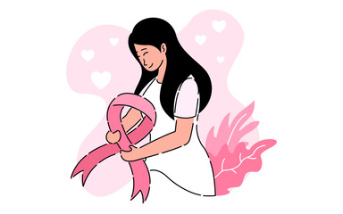 Hand drawn flat breast cancer awareness month illustration