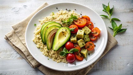 Colorful Vegan Plate with Roasted Vegetables and Fresh Greens