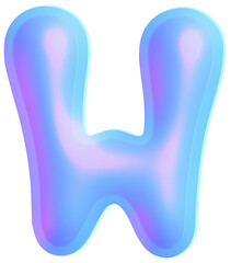 3D Holographic liquid Y2k Chrome bubble alphabet Letter W