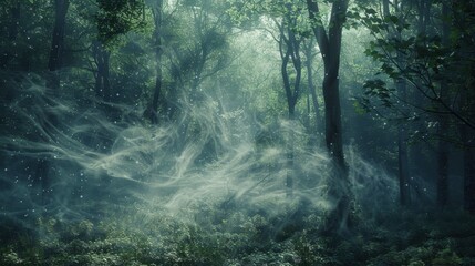 Obraz premium Enchanted Forest with Mystical Fog and Soft Glow