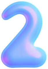 3D Holographic liquid Y2k Chrome bubble alphabet Number 2