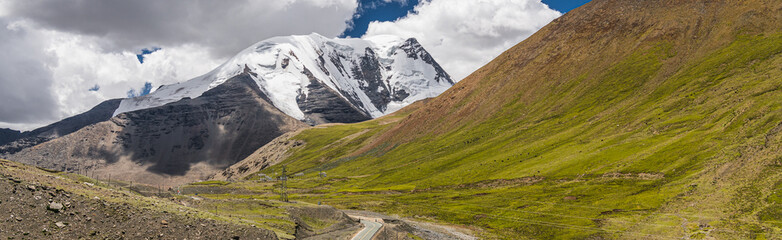 The valley and the mountains in Himalayas around Karola glacier