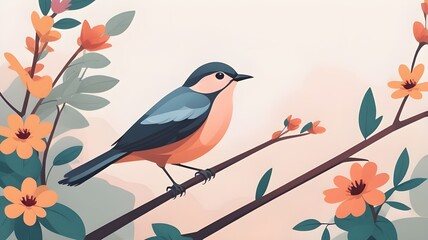 Digital illustration of a bird on a tree branch