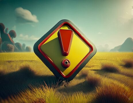 warning sign on a grassland
