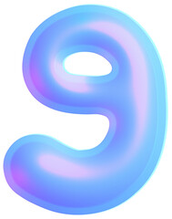 3D Holographic liquid Y2k Chrome bubble alphabet Number 9