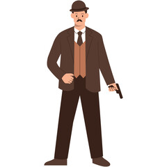Detective Activity Character with Cartoon Design Concept. Vector Illustration