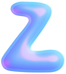 3D Holographic liquid Y2k Chrome bubble alphabet Letter Z