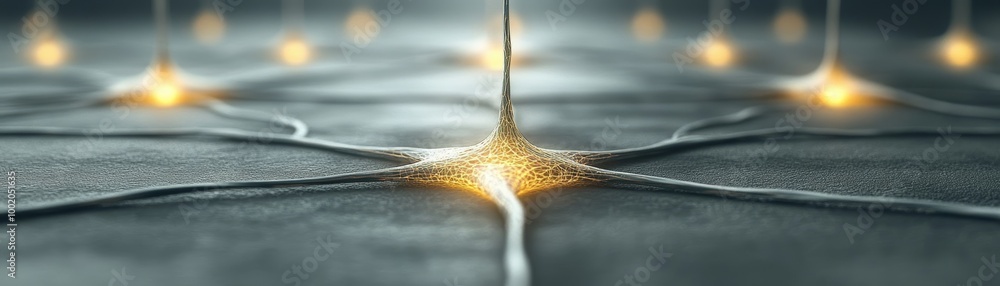 Poster abstract representation of neural connections with glowing nodes, highlighting the complexity of bra