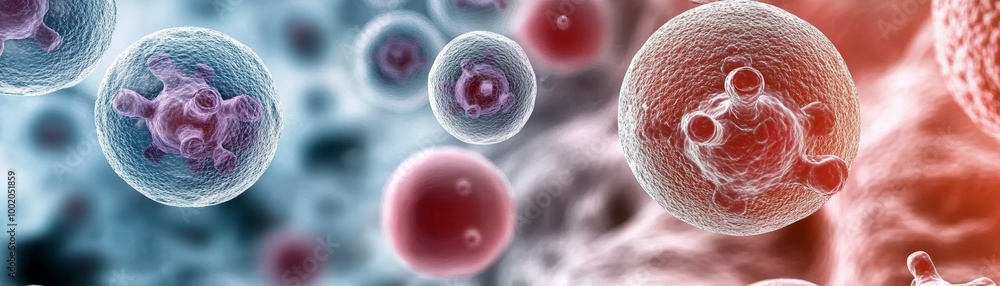 Poster close-up view of colorful cells depicting intricate biological structures and interactions in a scie