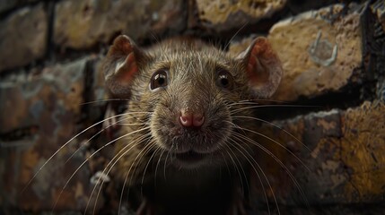 Close-up Portrait of a Curious Rat with Whiskers