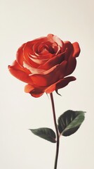 Fototapeta premium Red rose in studio shot with white