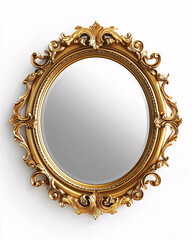 gold ornate mirror frame on white background