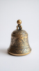 ornate gold bell on white background  -  vintage, antique, decoration, symbol, ornament, festive, holiday, traditional, religious, church