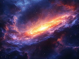 Obraz premium cosmic galaxy nebula - fiery orange and blue space background