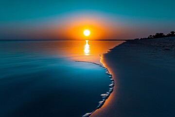 Abstract beach sunrise, using geometric shapes to represent the sun, sea, and sky in soft, pastel tones for a clean, minimal composition