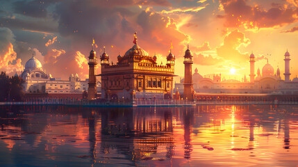 Naklejka premium Golden temple, amritsar beautiful view of golden temple shri Harmandir Sahib in Amritsar