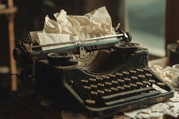 An antique typewriter poised with a pristine sheet of paper sparks inspiration and nostalgia in a writer's corner.
