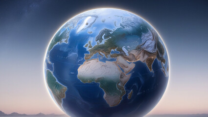 Earth Globe 3d Illustration With Detailed Planet Surface Isolated On blue sky Background