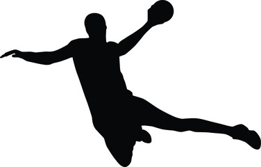 Handball player silhouette. Men playing hand ball full body illustration.