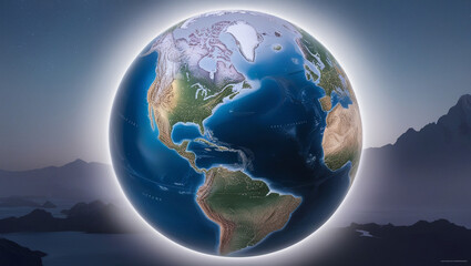 Fototapeta premium Earth Globe 3d Illustration With Detailed Planet Surface Isolated On blue sky Background