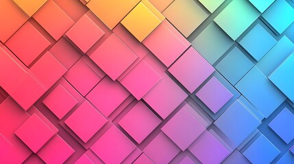 a colorful abstract pattern composed of overlapping squares and rectangles. The squares are arranged in a diagonal grid pattern, creating a sense of depth and dimension